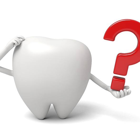 Cartoon tooth holding a question mark